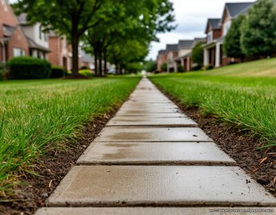 бетонные дорожки на уровне земли на дачном участке
