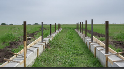 ленточный фундамент для забора со металлическими столбами Шаховской ра