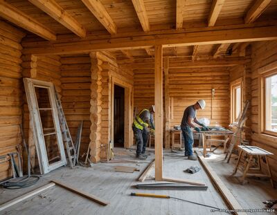 процесс покраски стен и Внутренней отделке деревянного дома