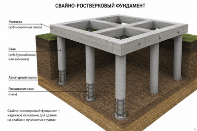 Схема свайно-ростверковый фундамент Шаховская Схема свайно-ростверковый фундамент Шаховская